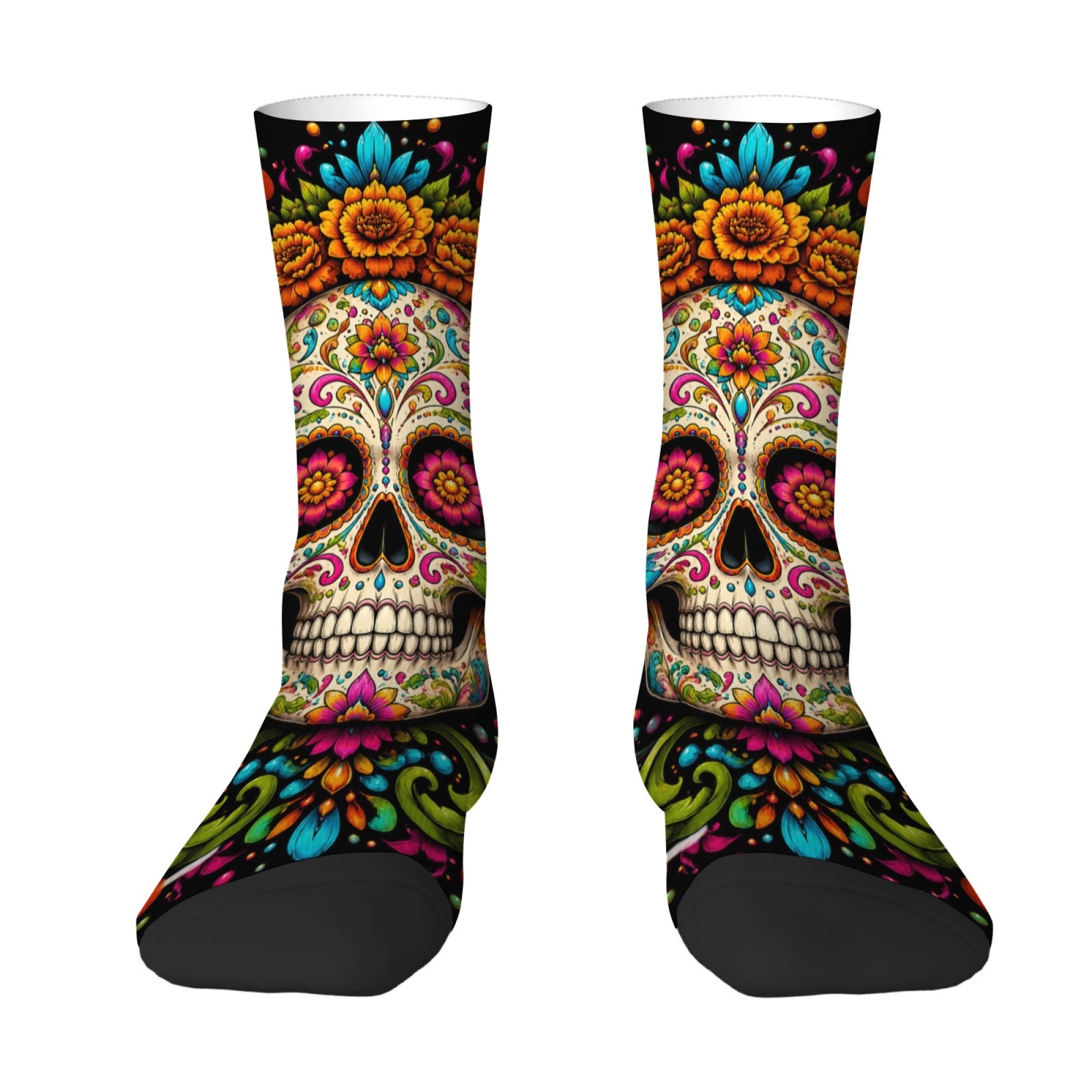 Quirky Street Fashion - Kaus Kaki Pria Motif Tengkorak Bunga