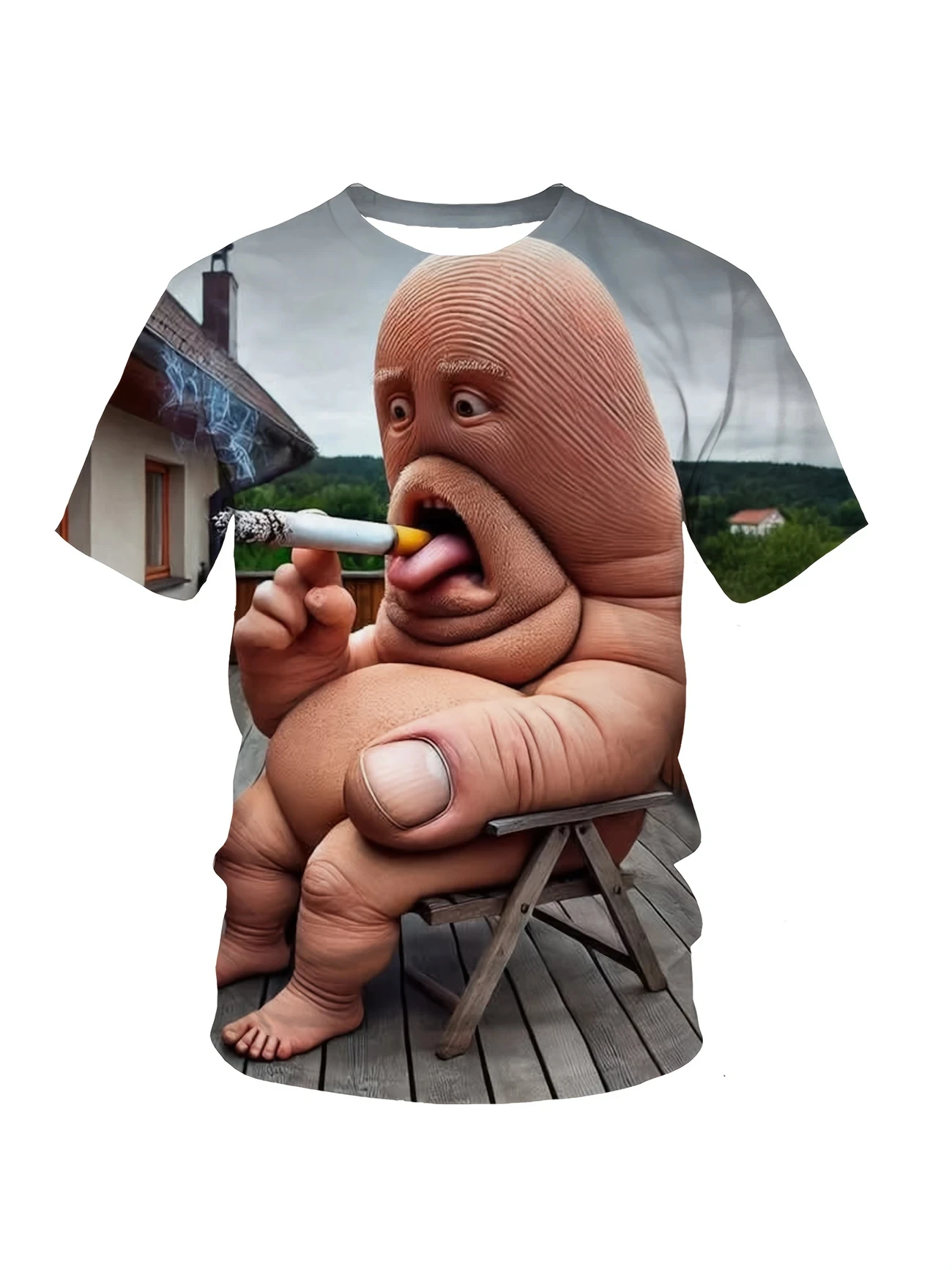 Quirky Street Fashion - Kaos Pria Cetak 3D Seni Abstrak