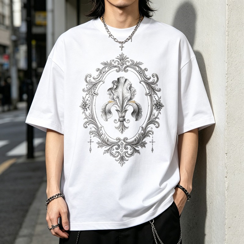 Street Fashion Outfit For Men - Kaos Grafis Edgy Baroque dan Fleur-de-lis