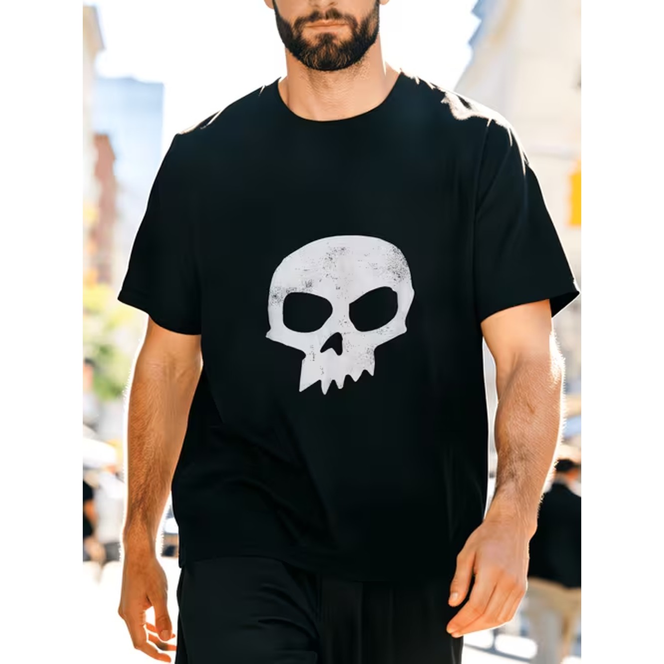 Street Fashion Outfit For Men - Kaos Hitam Motif Tengkorak Pria 100%
