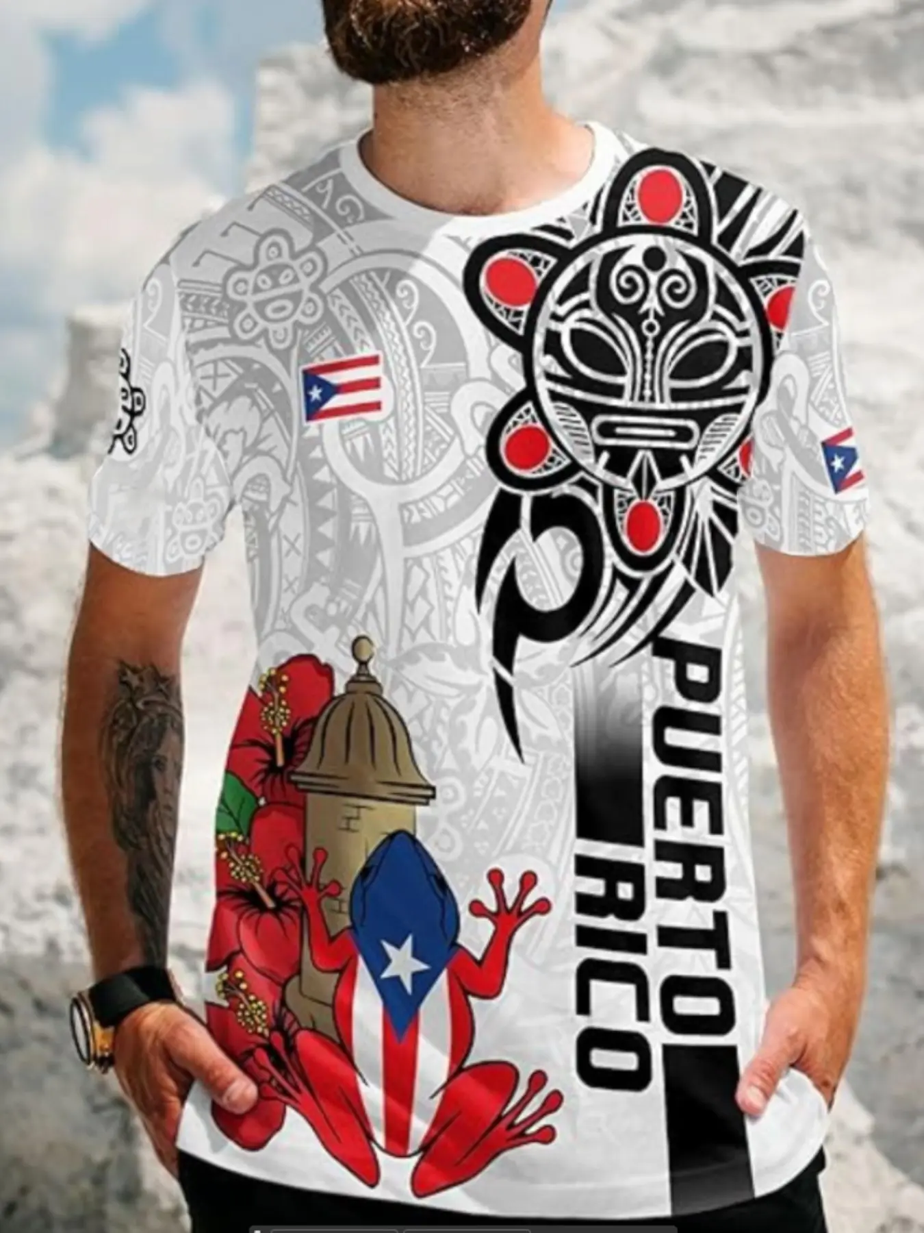 Street Fashion Culture - Kaos Pria Motif Puerto Rico, Kemeja