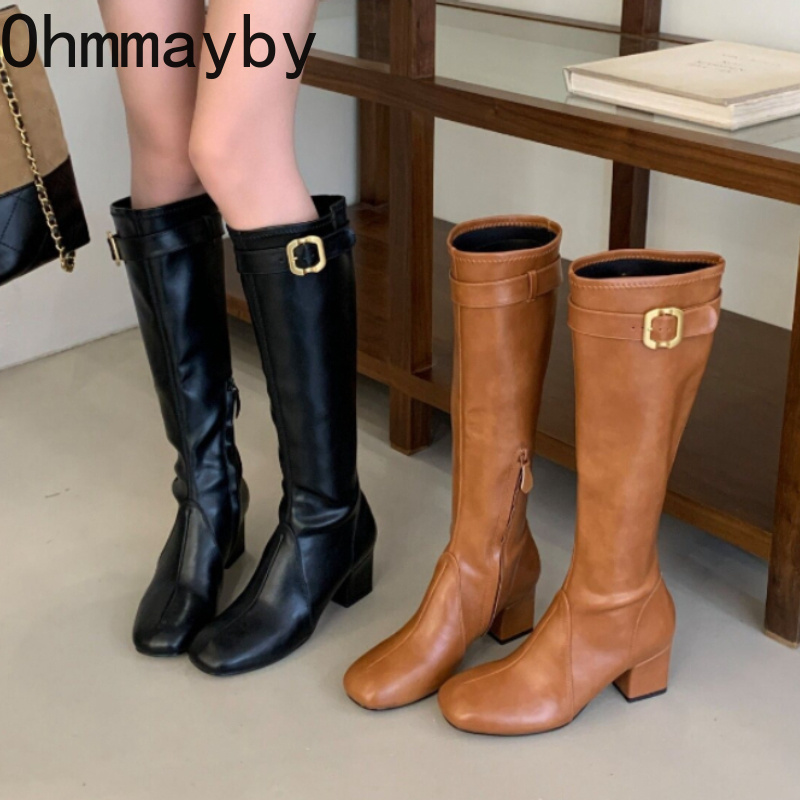 Street Fashion Winter - Sepatu Bot Wanita Retro Berujung Persegi