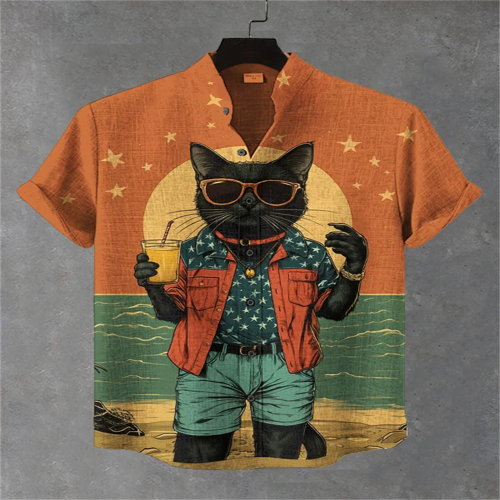 Quirky Street Fashion - Kemeja pria lengan pendek gaya jalanan,