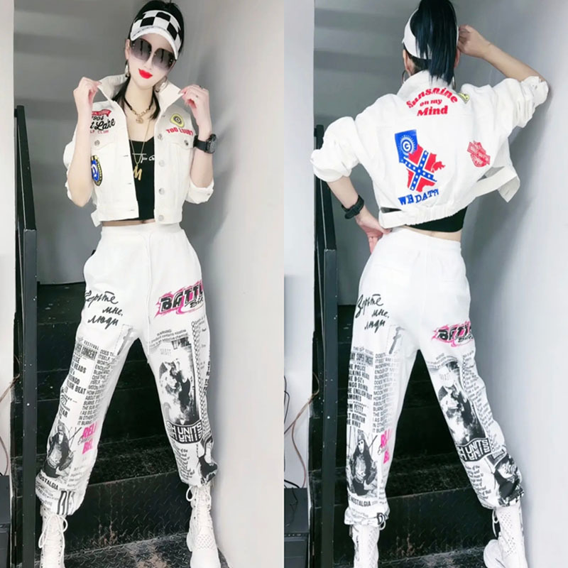 Street Fashion Graffiti - Set pakaian Denim wanita dua potong,