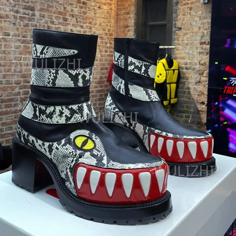Sepatu Boots Totem Gigi Leopar - Street Fashion Graffiti ulasan dan harga