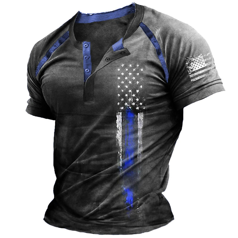 Kaos Henry Pria Motif Bendera  - Street Fashion Style ulasan dan harga