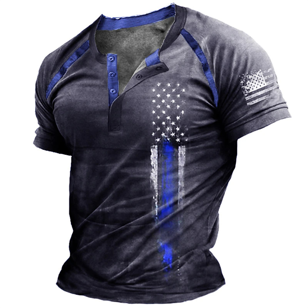 Kaos Henry Pria Motif Bendera  - Street Fashion Style ulasan dan harga