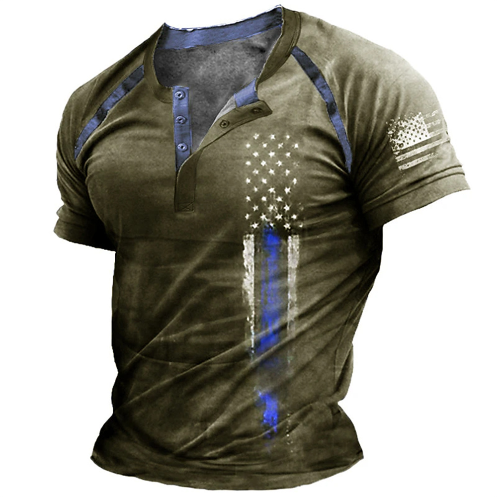 Kaos Henry Pria Motif Bendera  - Street Fashion Style ulasan dan harga